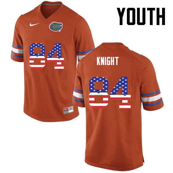 Youth Florida Gators #84 Camrin Knight College Football USA Flag Fashion Jerseys-Orange